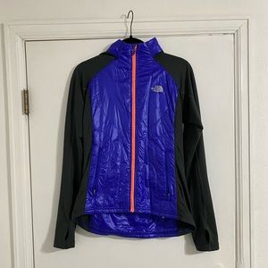 The North Face primaloft insulated blue and orange women’s zip up jacket size M